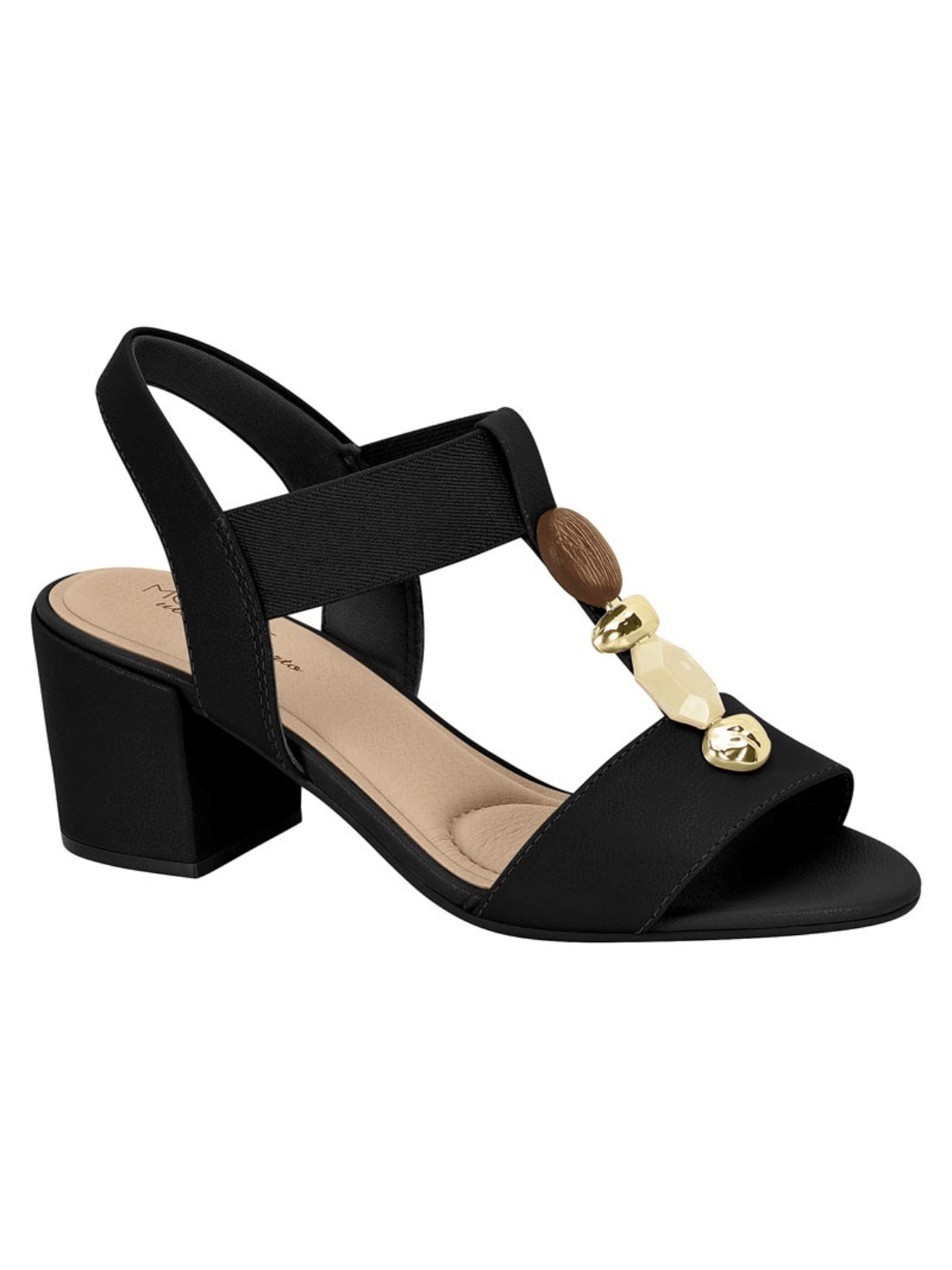 Sandália Modare Salto Bloco Com Elástico E Pedraria Look Feminino