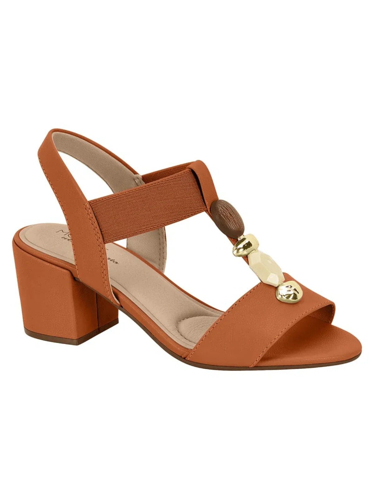 Sandália Modare Salto Bloco Com Elástico E Pedraria Look Feminino