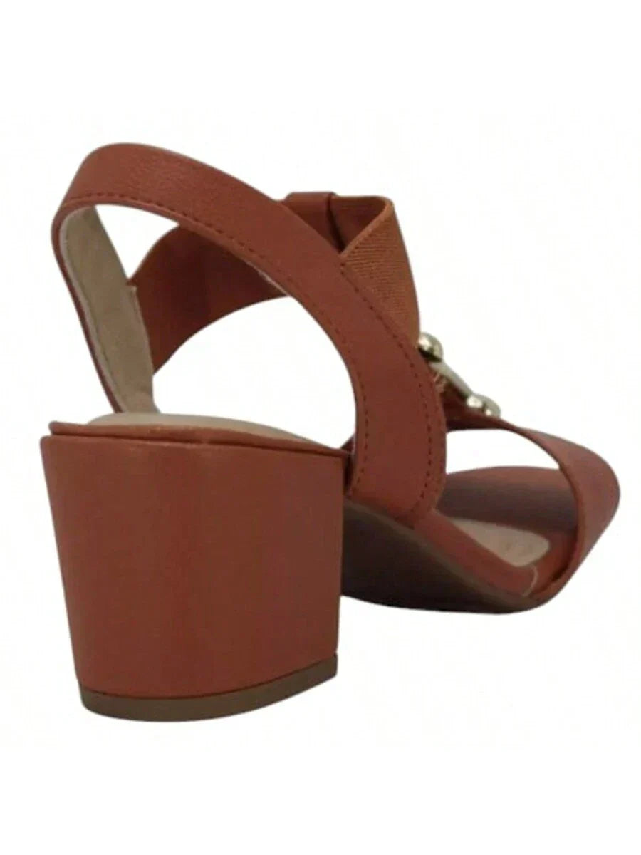 Sandália Modare Salto Bloco Com Elástico E Pedraria Look Feminino